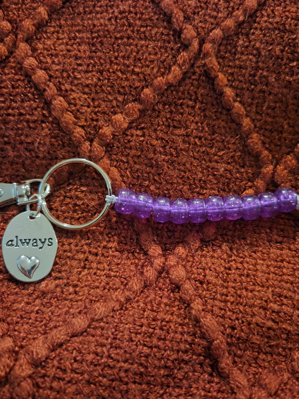 Purple Beaded Keychain with 'always' Heart Charm